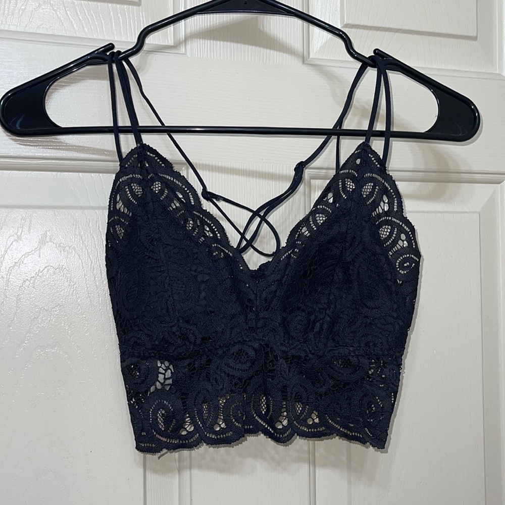 victorias secret pink black lace crop top